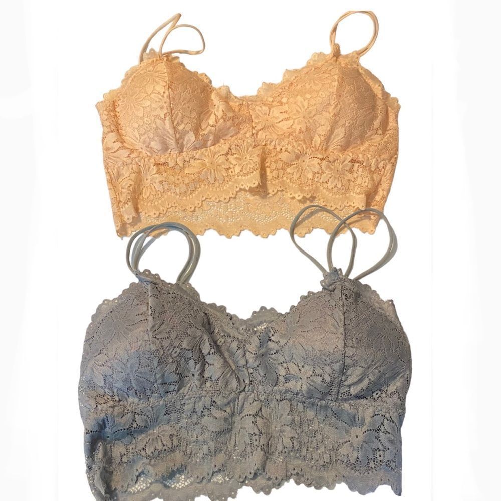 Lace pale pink and gray bralette set bundle of 2 NWOT-large